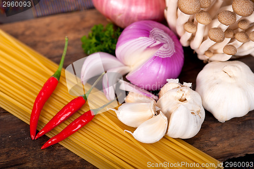 Image of Italian pasta and mushroom sauce ingredients