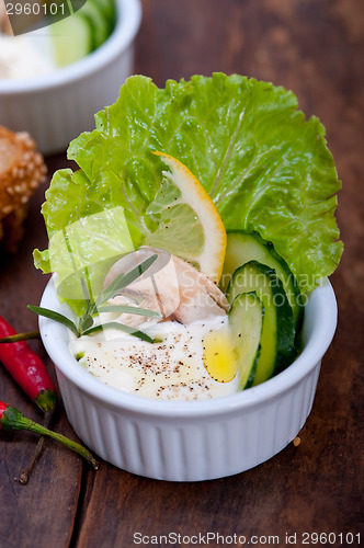 Image of fresh garlic cheese dip salad