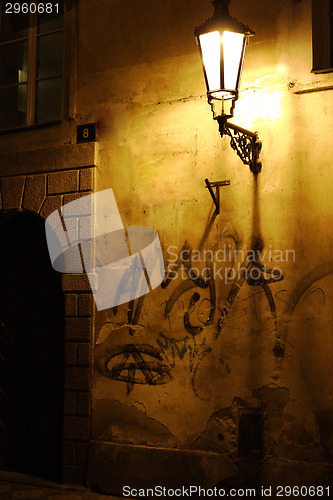 Image of Graffiti daubed house wall