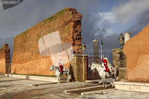 Image of City ??wall of mausoleum Mohammed V. in Rabat