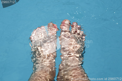 Image of Splashing female feet in a swimming pool