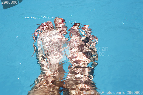 Image of Splashing female feet in a swimming pool