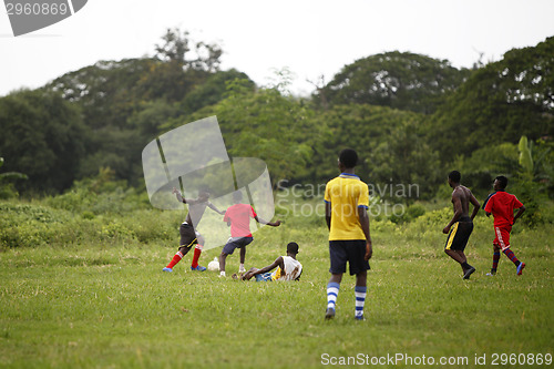 Image of African soccer team during training