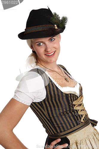 Image of Young blonde woman in traditional bavarian costume