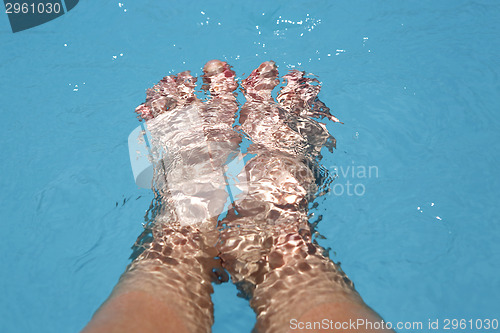 Image of Splashing female feet in a swimming pool