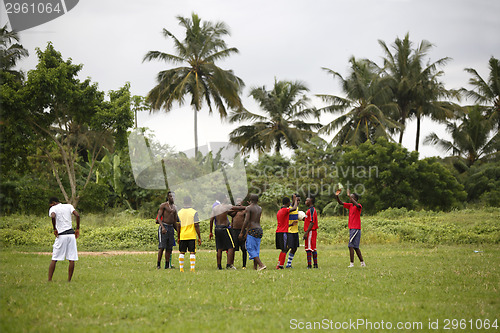 Image of African soccer team during training