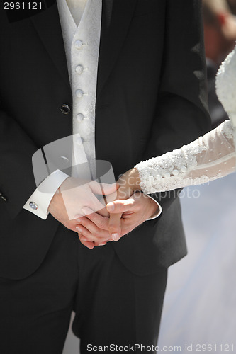 Image of Hands of a bride and groom