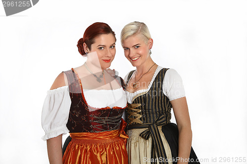 Image of Two bavarian girls in traditional costumes