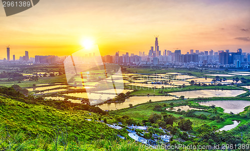 Image of sunset in hong kong countryside