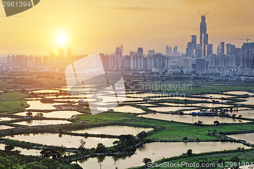 Image of sunset in hong kong countryside