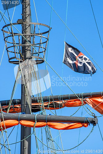 Image of Pirate flag on a historic ship