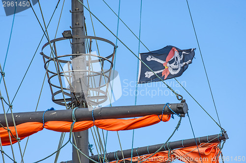 Image of Pirate flag on a historic ship