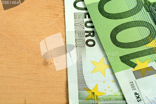 Image of Close up macro detail of euro money banknotes