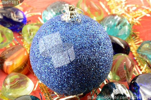 Image of blue new year (christmas) balls with stones set, holiday invitation card