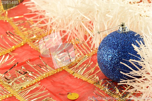 Image of Christmas background with blue new year balls