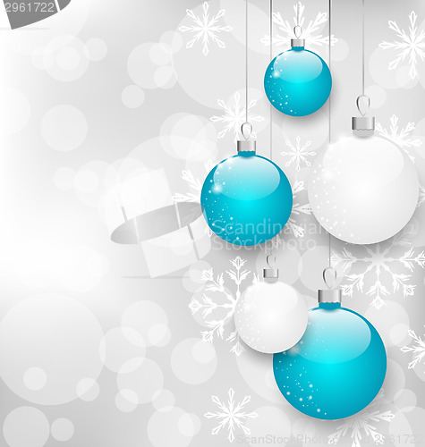 Image of Christmas card with colorful balls and copy space for your text 
