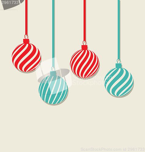 Image of Christmas hanging balls with copy space for your text, simple st