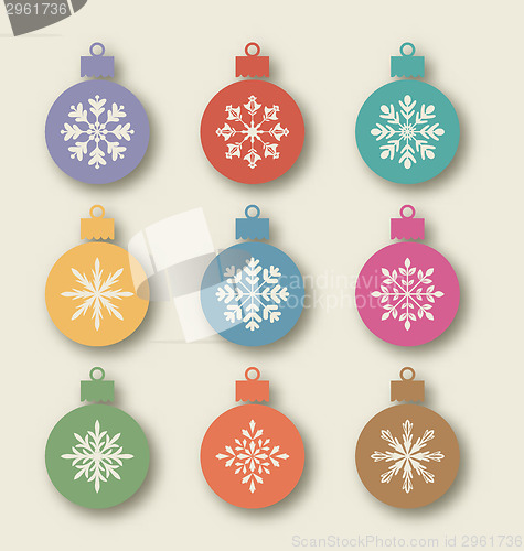 Image of Set Christmas balls with different snowflakes, vintage style