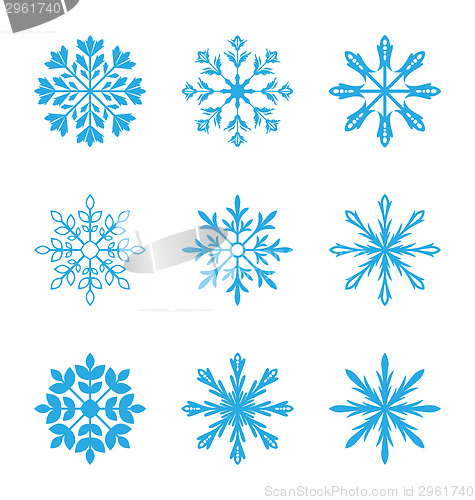 Image of Set of different snowflakes isolated on white background