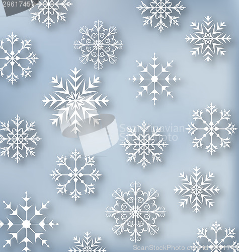 Image of Christmas blue wallpaper with set snowflakes