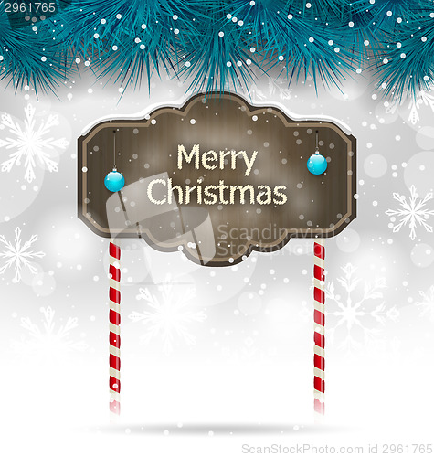 Image of Christmas winter background with wooden blackboard