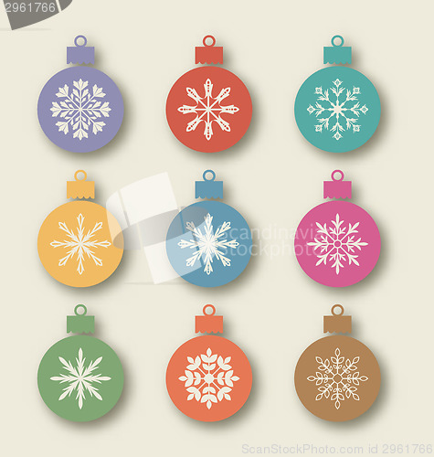 Image of Set vintage balls with different symmetrical snowflakes