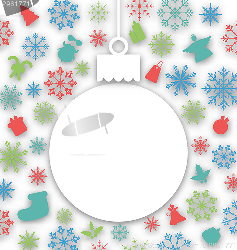Image of Christmas paper ball on texture with traditional elements