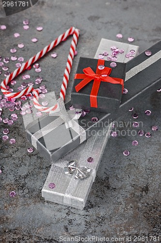 Image of Christmas decorations - pesents and candy canes