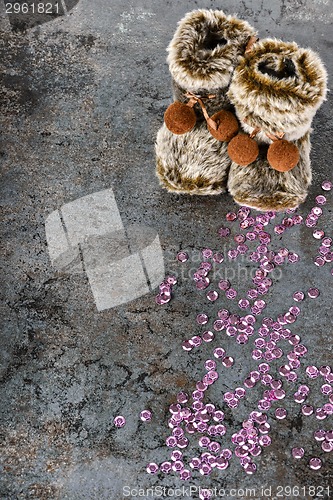 Image of Christmas decorations - snow boots and sequins