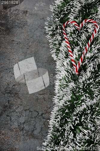 Image of Christmas decorations - ball and spruce tinsel