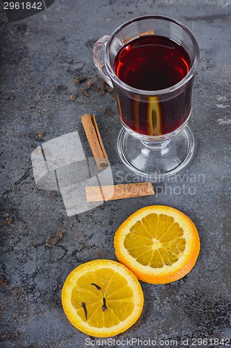 Image of Red mulled wine and different spices