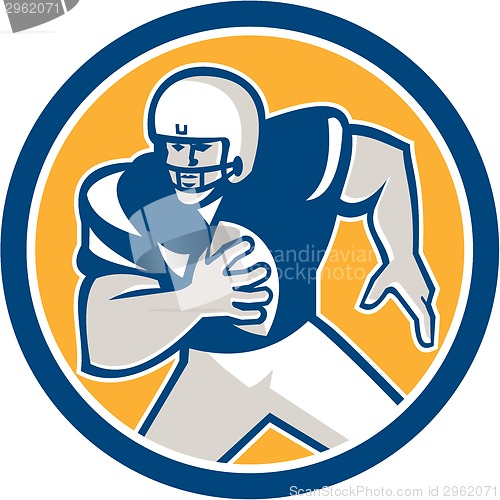 Image of American Football QB Player Running Circle Retro
