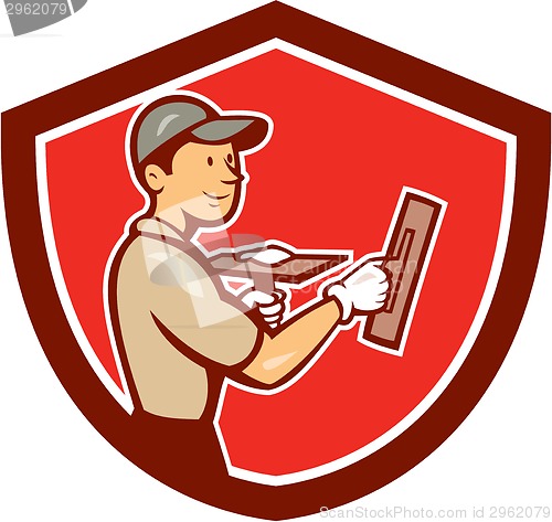 Image of Plasterer Masonry Worker Shield Cartoon