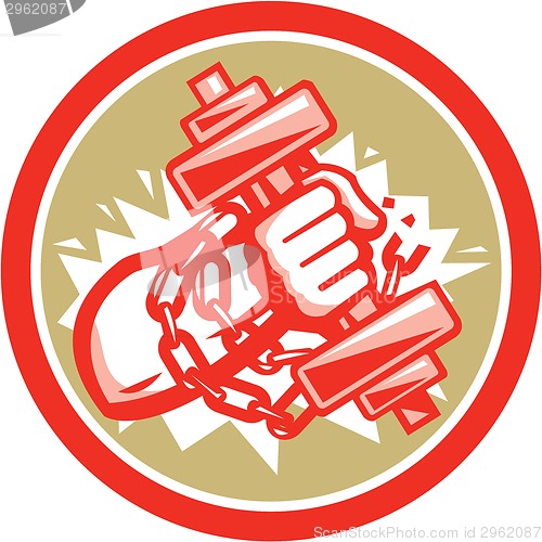 Image of Hand Holding Dumbbell Chains Circle Retro