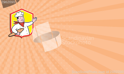 Image of Business card Chef Cook Holding Baguette Shield Cartoon