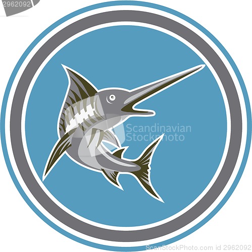 Image of Blue Marlin Fish Jumping Circle Retro