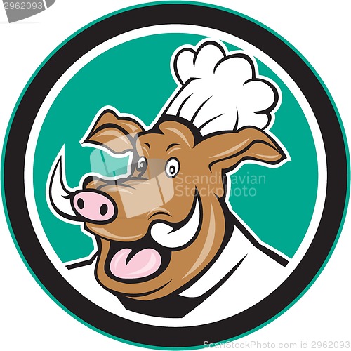 Image of Wild Pig Boar Chef Cook Head Circle Cartoon