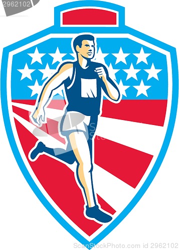 Image of American Marathon Runner Running Shield Retro