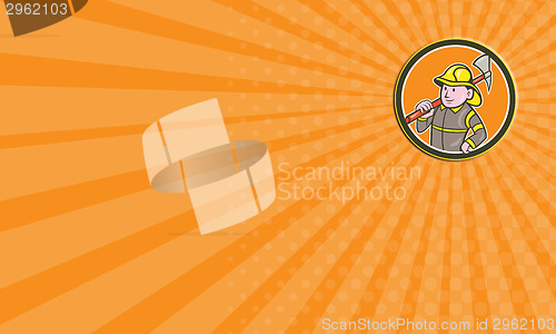 Image of Business card Fireman Firefighter Axe Circle Cartoon