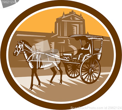 Image of Horse-Drawn Carriage Intramuros Woodcut Retro