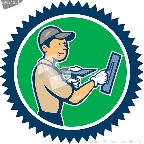 Image of Plasterer Masonry Worker Rosette Cartoon