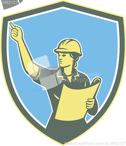 Image of Female Construction Worker Engineer Shield Retro