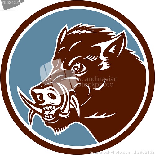 Image of Wild Boar Razorback Head Side Circle Retro