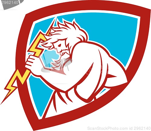 Image of Zeus Wielding Thunderbolt Shield Retro