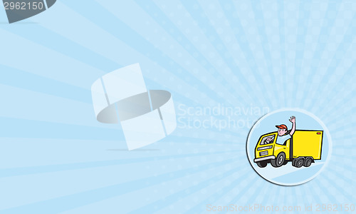 Image of Business card Delivery Truck Driver Waving Cartoon