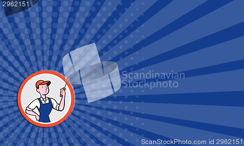 Image of Business card Electrician Standing Screwdriver Circle Cartoon