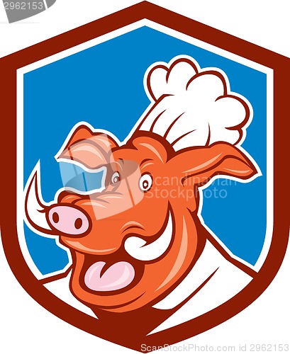 Image of Wild Pig Boar Chef Cook Head Shield Cartoon