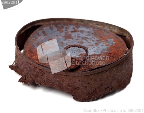 Image of Old rusty tin can. Isolated on white background.