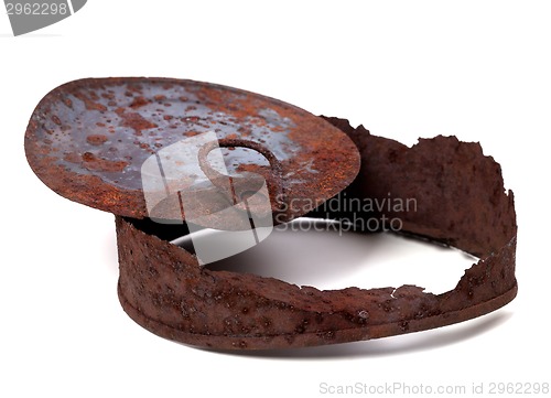 Image of Rusty tincan on white background