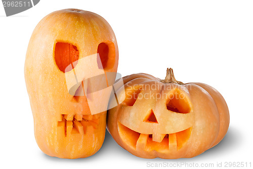 Image of Two Jack O'Lantern Halloween Pumpkins
